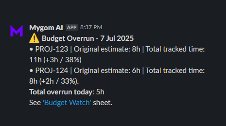 Illustration showing slack notification generated by Mygom AI